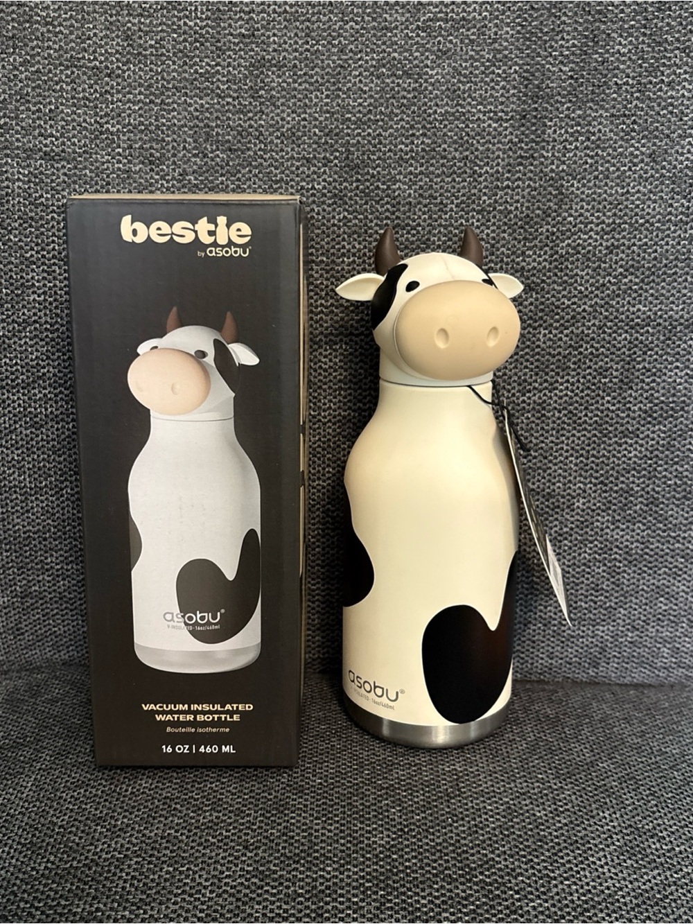 Bestie by asobu Cow-Shaped Insulated Water Bottle - Cream & Black